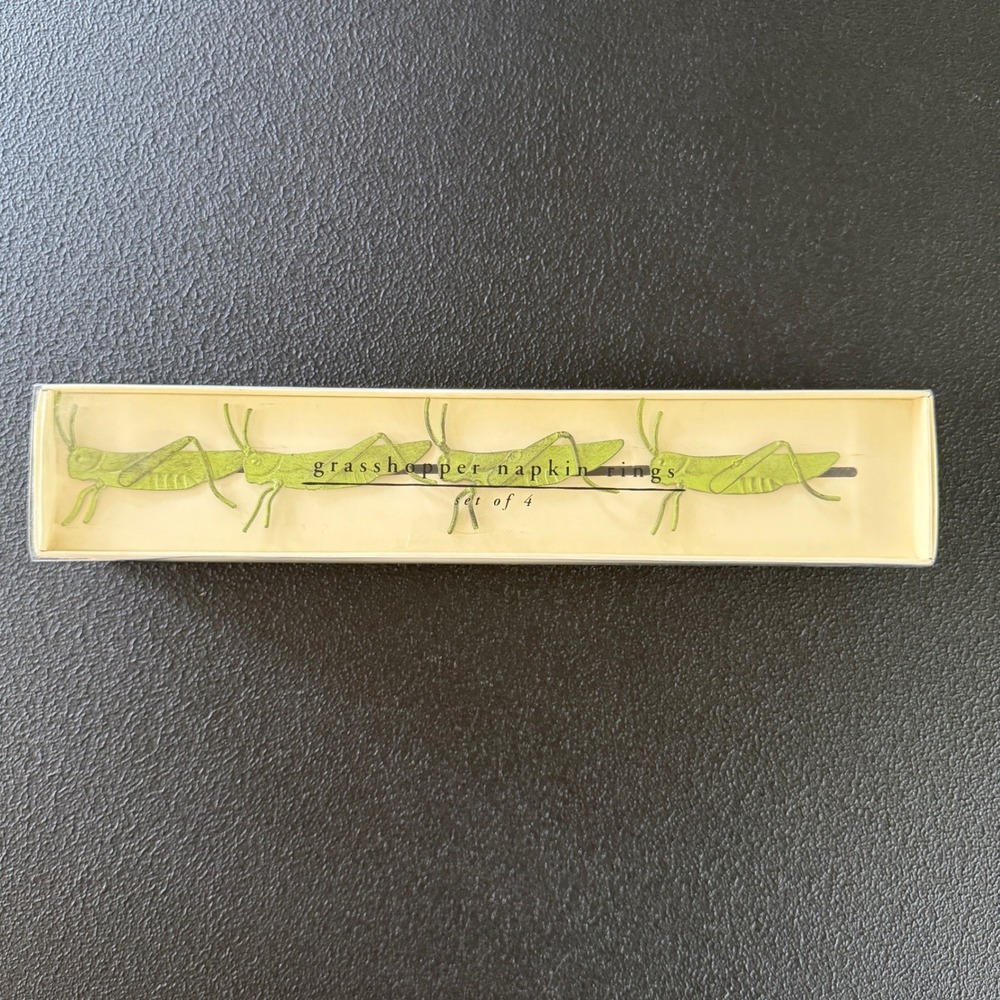 Pier 1 Imports Grasshopper Napkin Rings Set of 4 Green Insect Garden Table Decor